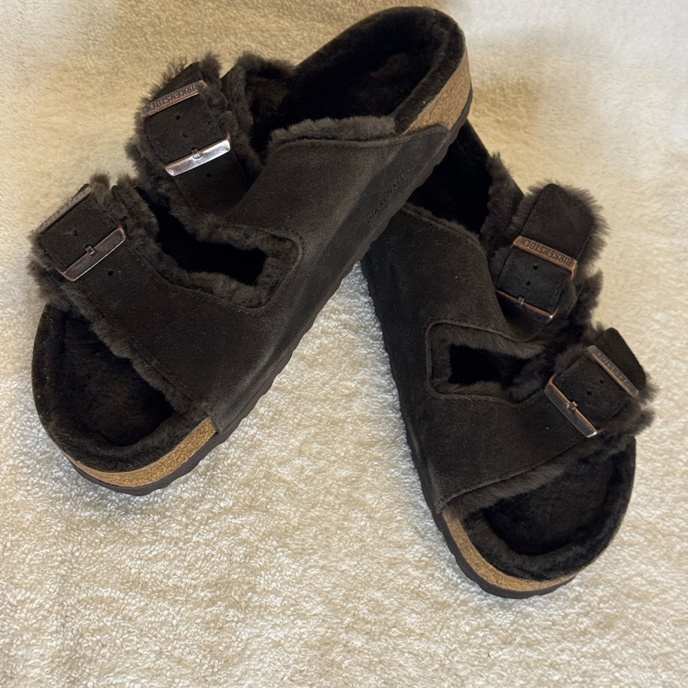 Birkenstock Arizona Shearling Suede Leather Mocha .